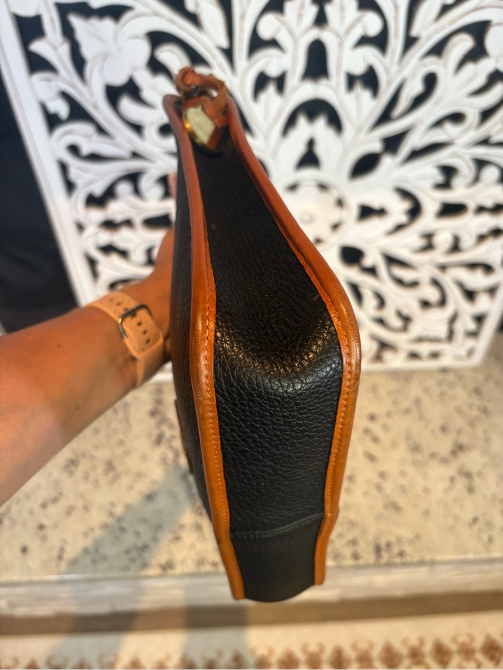 Dooney & Bourke Black Pebbled Leather Crossbody Bag with Brown Trim - Picture 11 of 15
